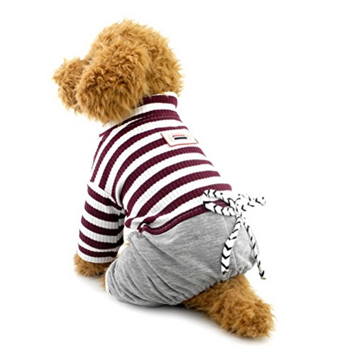 ZUNEA Gestreifter Jumpsuit für kleine Hunde und Katzen, mit Denim-Hose, Baumwoll-Sweatshirt, Freizeitkleidung, Doggie-Kleidung, Braun, XXL von Zunea