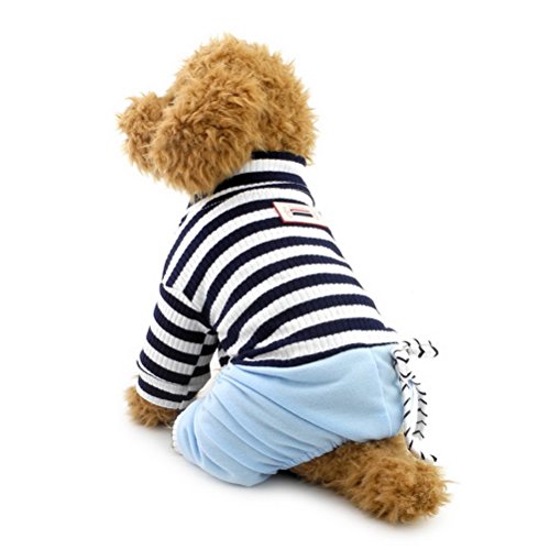 Zunea Gestreifter Jumpsuit für kleine Hunde und Katzen, mit Denim-Hose, Baumwoll-Sweatshirt, Freizeitkleidung, Doggie-Kleidung, Blau, XL von Zunea