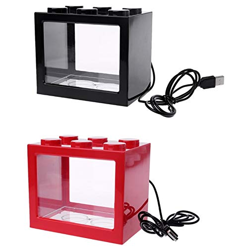 Zunedhys Mini-USB-Leuchte für Aquarien, für Zuhause, Büro, Teetisch, Dekoration, kleiner Baustein, Rot und Schwarz, 2 Stück von Zunedhys
