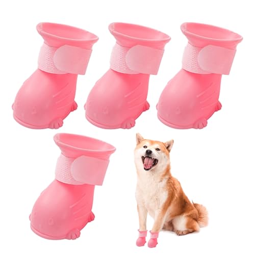 Hunde-Schneestiefel – 4er-Set, Verstellbare, Weiche Hunde-Winterstiefel | Rutschfeste Hunde-Schneeschuhe Mit Pfotenschutz, Multifunktionale Hundeschuhe Für Kaltes Wetter (Rosa, Grau, Lila) von Zunetsutock