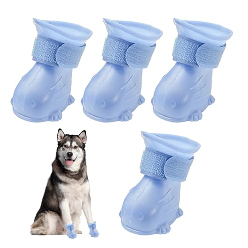 Hunde-Schneestiefel – 4er-Set, Verstellbare, Weiche Hunde-Winterstiefel | Rutschfeste Hunde-Schneeschuhe Mit Pfotenschutz, Multifunktionale Hundeschuhe Für Kaltes Wetter (Rosa, Grau, Lila) von Zunetsutock