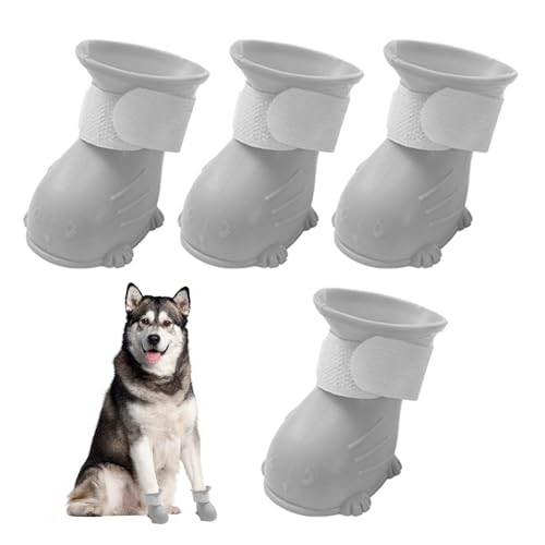 Hunde-Schneestiefel – 4er-Set, Verstellbare, Weiche Hunde-Winterstiefel | Rutschfeste Hunde-Schneeschuhe Mit Pfotenschutz, Multifunktionale Hundeschuhe Für Kaltes Wetter (Rosa, Grau, Lila) von Zunetsutock