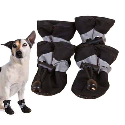 Schuhe für kleine Hunde, 4 Stück, wasserdichte Regenstiefel, Hundeschuhe mit Kordelzug, rutschfeste Stiefel für Spaziergänge, Schnee, Regen, Winter, Schutzpolster von Zunishaone