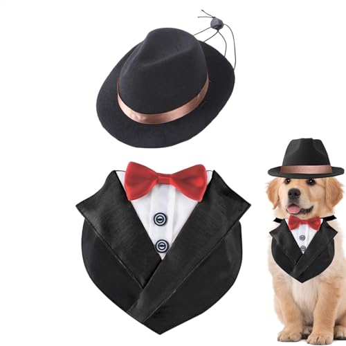Zunishaone -Anzug für Hunde, formelles Hundehalsband, Fliege mit Hut, verstellbar, bequem, Geburtstagskostüm für Golden Retriever, Bulldogge von Zunishaone