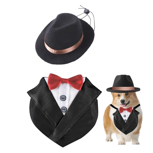 Zunishaone Hunde-Hochzeits- – formelles Hundehalsband, Fliege mit Hut, verstellbar, bequem, Geburtstagskostüm für Golden Retriever, Bulldogge von Zunishaone