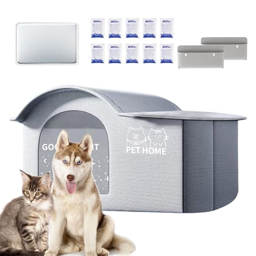 Zunishaone Hundehütte für den Außenbereich, faltbar, kühlend, mit Eiskompressen, geräumiger Unterschlupf, tragbar, isoliert, für Kätzchen, Zuhause, Innen- und Außenbereich, Balkon Zunishaone Hundehütte für den Außenbereich, faltbar, kühlend, mit Eiskompressen, geräumiger Unterschlupf, tragbar, isoliert, für Kätzchen, Zuhause, Innen- und Außenbereich, Balkon von Zunishaone