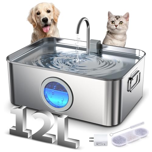 DYSJ01 Wasserbrunnen für Hunde, Edelstahl, 12 l, ultra-leiser Haustier-Wasserbrunnen für große Hunde, Katzen und mehrere Haustiere, mit Wasserstandsfenster und LED-Anzeige DYSJ01 Wasserbrunnen für Hunde, Edelstahl, 12 l, ultra-leiser Haustier-Wasserbrunnen für große Hunde, Katzen und mehrere Haustiere, mit Wasserstandsfenster und LED-Anzeige von Zuqqony