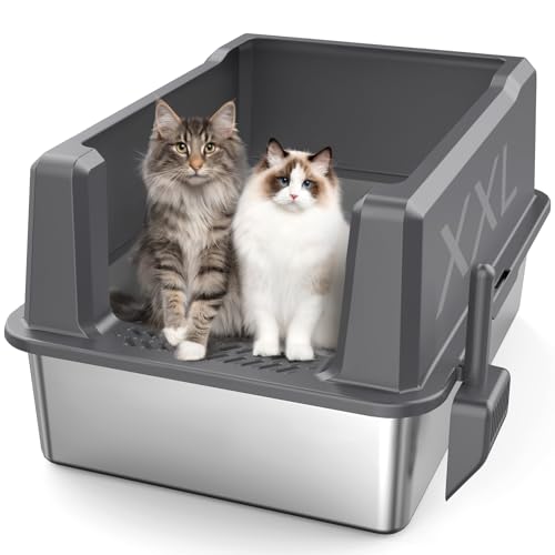 Edelstahl-Katzentoilette mit Deckel, 71,1 x 50,8 x 35,6 cm, XXL, extra großes hochseitiges Gehäuse, Metall-Katzentoilette, auslaufsicher, leicht zu reinigen, für große Katzen und mehrere Katzen Edelstahl-Katzentoilette mit Deckel, 71,1 x 50,8 x 35,6 cm, XXL, extra großes hochseitiges Gehäuse, Metall-Katzentoilette, auslaufsicher, leicht zu reinigen, für große Katzen und mehrere Katzen von Zuqqony