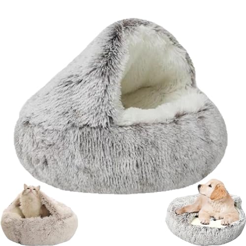 Zureto Gemütliches Cocoon-Haustierbett für Hunde, Winter-Haustierbett, überdachtes Hundebett für kleine Hunde, bequemes Cocoon-Haustier-Plüschbett für den Winter (40cm*40cm, Coffee Long Plush) von Zureto