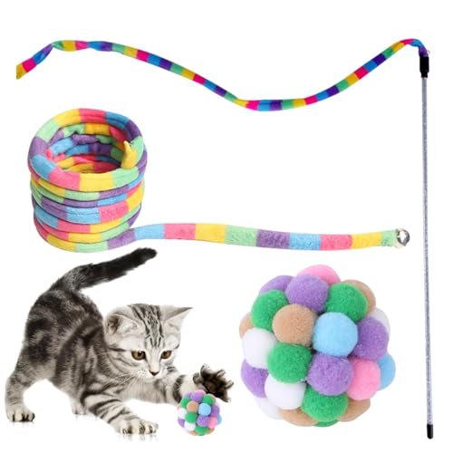 Zvn Zojne Katzenband-Spielzeug, Regenbogenfarben, 3-teiliges Set, Plüschball, mehrfarbig, Haustierband-Charmer, kleine Katzen, Trainingsspielzeug, lustige interaktive Schnur mit Bällen, sicher und Zvn Zojne Katzenband-Spielzeug, Regenbogenfarben, 3-teiliges Set, Plüschball, mehrfarbig, Haustierband-Charmer, kleine Katzen, Trainingsspielzeug, lustige interaktive Schnur mit Bällen, sicher und von Zvn Zojne