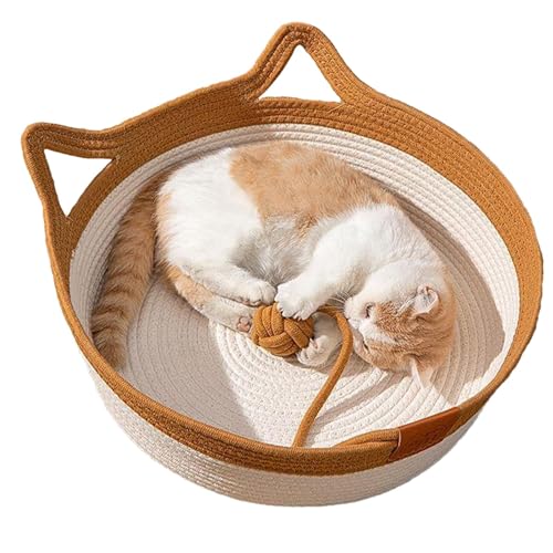 Zvn Zojne Katzenkorb | Handgewebtes Katzennest Kratzbrett mit niedlichem – atmungsaktives faltbares Haustierbett Nest, Katzennest Schlafkorb für Indoor-Katzen, Kätzchen, Welpen von Zvn Zojne