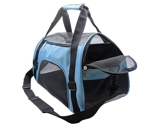 ZvoanSem Tragetasche für kleine Katzen, Kätzchen, Welpen, kleine Hunde, für Reisen, von Fluggesellschaften zugelassen, Kleintiere (blau, mittelgroß) von ZvoanSem