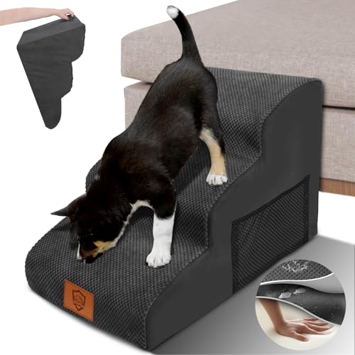 ZNM Hundetreppe, Haustiertreppe, 3 Stufen Hundetreppe,wasserdicht Hundetreppe für Kleine Hunde, waschbarer Bezug mit Reißverschluss,rutschfeste Hunderampe aus Schwamm, Tragbar Katzentreppe von Zvonema