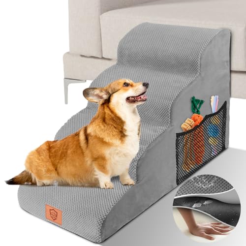 Zvonema Hundetreppe, Hundetreppe 50cm Hoch, Haustiertreppe 4 Stufen,Abnehmbar rutschfest Hunderampe aus Schaumstoff, Hundetreppe für Kleine Hunde und Katzen, Waschbar Katzentreppe von Zvonema