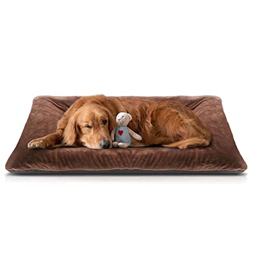 Zvonema Hundekäfig-Matratze, flauschige Hundebettmatte für Kiste, warme Hundekissen-Betten mit rutschfester Unterseite, waschbares Haustierbett für mittelgroße und große Haustiere, Braun von Zvonema