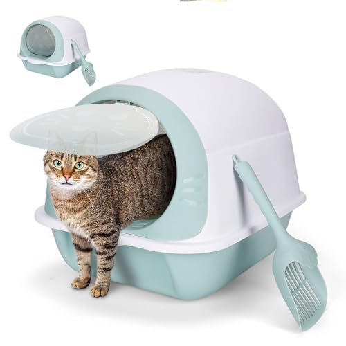 Zvonema Katzentoilette, Katzentoilette für Katzen, geruchshemmend, geschlossene Katzentoilette mit Schaufel, herausnehmbares Bodenfach, mit Kohlefilter, geruchshemmend, einfache Reinigung, 50 x 35 x von Zvonema