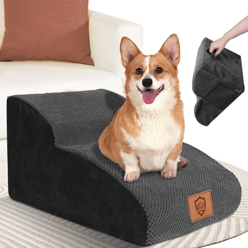 Zvonema Hundetreppe mit 2 Stufen, Rampe für Hunde aus hochdichtem Schaumstoff, Treppen für ältere Tiere mit wasserdichtem Bezug aus Stoff, Tritthocker für Hunde & Katzen, rutschfest, Schwarz Zvonema Hundetreppe mit 2 Stufen, Rampe für Hunde aus hochdichtem Schaumstoff, Treppen für ältere Tiere mit wasserdichtem Bezug aus Stoff, Tritthocker für Hunde & Katzen, rutschfest, Schwarz von Zvonema