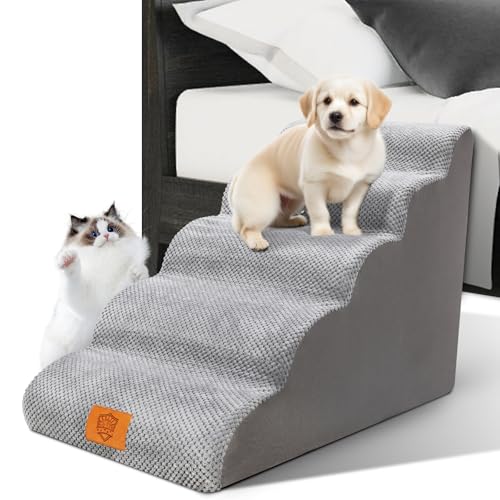Zvonema Hundetreppe, Hundetreppe für Kleine Hunde, rutschfest Hunde Treppe 5 Stufen, Haustiertreppe mit hochdichtem Schaumstoff, waschbarer Hunderampe, Katzentreppe reduziert Stress auf Tiergelenke von Zvonema