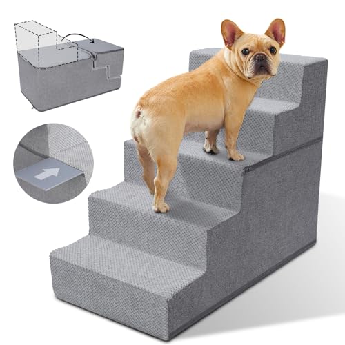 Zvonema Hundetreppe für Kleine Hunde, Hundetreppe, rutschfest Hundetreppe 5 Stufen, Hunderampe Bett waschbar, Haustiertreppe aus Hochdichtem Schwamm, für verletzte&ältere Hunde, Katzen Zvonema Hundetreppe für Kleine Hunde, Hundetreppe, rutschfest Hundetreppe 5 Stufen, Hunderampe Bett waschbar, Haustiertreppe aus Hochdichtem Schwamm, für verletzte&ältere Hunde, Katzen von Zvonema