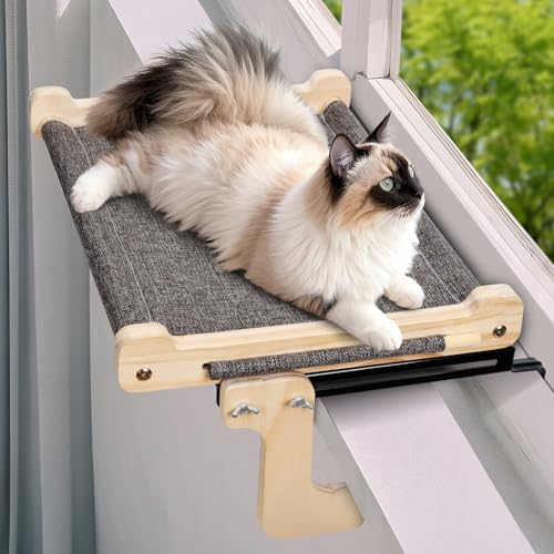 Zvonema Katzen Hängematte, Katzen Fensterliege, Stabil groß Katzenhängematte, Holz Katzenbett Fenster mit Abnehmbarem Dickem Bezug, Bequem Katzenbett Fensterbank, Platzsparendes Design bis zu 30kg Zvonema Katzen Hängematte, Katzen Fensterliege, Stabil groß Katzenhängematte, Holz Katzenbett Fenster mit Abnehmbarem Dickem Bezug, Bequem Katzenbett Fensterbank, Platzsparendes Design bis zu 30kg von Zvonema