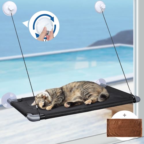 Zvonema ZNM Fenster Katzenhängematte-Katzen Fensterplatz,Extra Stabiler Sonnenbad Katzenbett mit Große Saugnäpfe,Fensterplätze für Katzen|klein Hund|Kaninchen bis 22 lb (67 * 38CM) von Zvonema