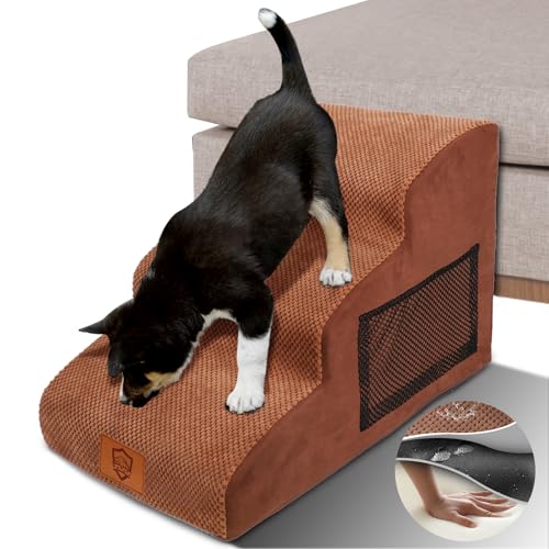 Zvonema Haustiertreppe für Kleine Hunde-Hundetreppe 3 Stufen,Katzen Hunderampe Sofa Boxspringbett, mit Waschbar Plüschbezug,rutschfeste Haustierleiter,Senden Sie Fusselrolle von Zvonema