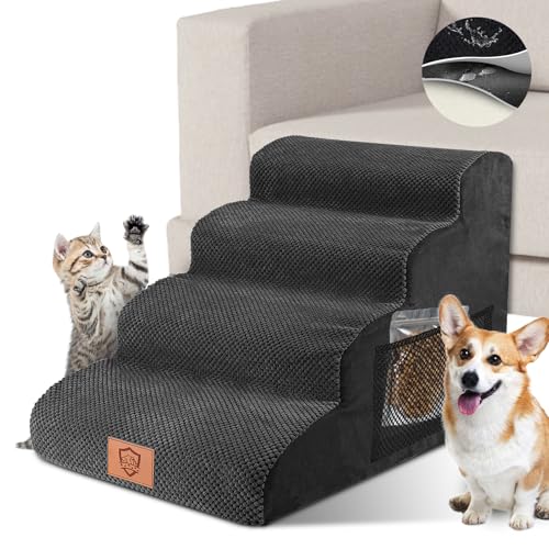 ZNM Hundetreppe mit 4 Stufen, Stufe für Haustiere, mit abnehmbarem und waschbarem Bezug, Hundetreppe, rutschfestes Sofa zum Aufsteigen und Bett, für Welpen und ältere Tiere von Zvonema