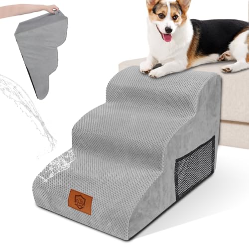 Zvonema Hundetreppe, Hundetreppe für Kleine Hunde, wasserdichte Hundetreppe 40 cm Hoch, Verletzungsprophylaxe Hochwertige Schwamm Katzentreppe, rutschfeste Waschbarer Hunderampe für Sofa Bett Auto von Zvonema