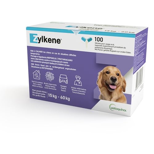 ZYLKENE® Kapseln (100 x) Zur Stressreduzierung | Ergänzungsfuttermittel für mehr Wohlbefinden in ungewohnten Situationen | Für Hunde von 15 kg - 60 kg | 450mg von Vetoquinol