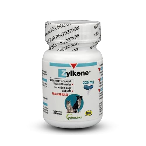 Vetoquinol Zylkene 225 mg | 30 Kapseln | Ergänzungsfuttermittel für große Hunde | Zur Unterstützung in ungewohnten Situationen | Mit Trypsin-hydrolysiertem Rinder-Kasein von Vetoquinol