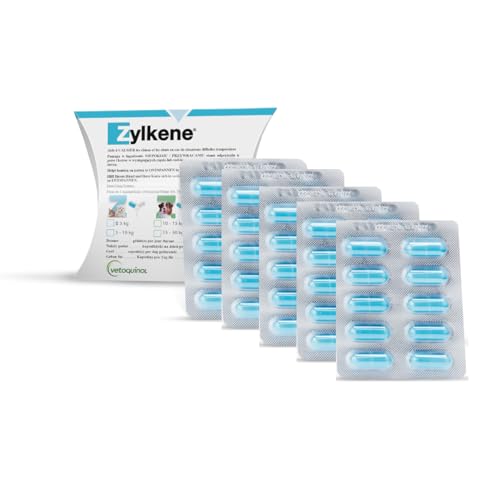 Zylkene Vetoquinol 225 mg | 50 Kapseln | Ergänzungsfuttermittel für Hunde | Zur Unterstützung in ungewohnten Situationen | Mit Trypsin-hydrolysiertem Rinder-Kasein von Zylkene