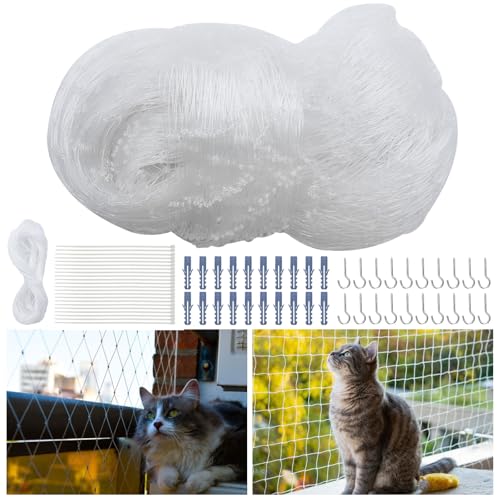Zyluniy Katzennetz für Balkon, Katzennetz für Balkon ohne Bohren, 4 x 3 m Cat Net, 2,5 cm Cat Net for Balcony, mit Befestigungsseil und Zubehör, Katzen-Schutznetz für Fenster Terrasse (Weiß) von Zyluniy