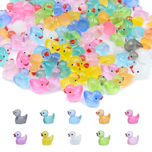 Zyluniy mini Enten 100 stück, leuchten im Dunkeln kleine Enten kleine Figuren Mini Harz Ente für Puppenhaus-Dekoration, Mikro-Feengarten, Landschaft, Aquarium, DIY von Zyluniy