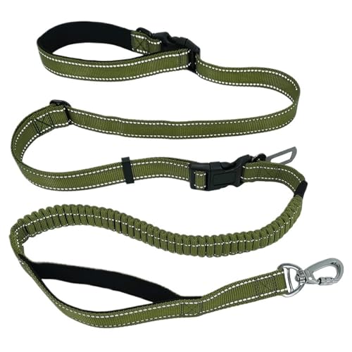 Hands Free Dog Leash 6 in 1 Waist Dog Lead Adjustable Bungee Dog Leash with Nylon Double Handle for Walking/Running/Training für Walking, Wandern, Training, Jogging(Green) von Zymjzbetic