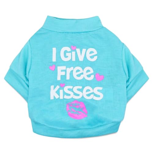 Zymoplas Kleidung Shirt Frühling Baumwolle Buchstabe Mode Kostüme Runde Bekleidung Jacke Beauty Accessoires für Hunde Welpen Bulldogge, Cyan, M von Zymoplas