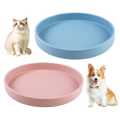 2 Stück Katzennapf Flach Silikon Katzennäpfe,18 cm Katzenteller Futterteller Katze,Katzenschale Flache Futterschale,Katzen Futternapf Silikon,Katzenschüssel für Trockenfutter und Nassfutter(Blau,Rosa) von Zyren