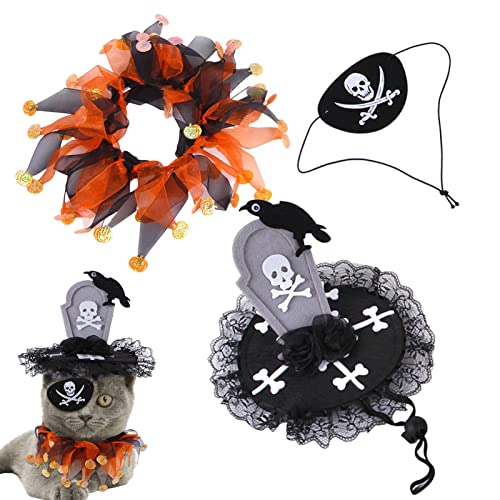 3 Stück Hunde-Halloween-Kostüme Piraten-Kostüm-Umhang mit Totenkopf-Krähe Haustier-Halloween-Cosplay-Kostüm-Anzieh-Welpen-Katzen-Halloween-Kleidungs-Outfits für Partys von a-r