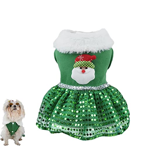 a-r Haustier-Weihnachtskleid - Bling Bling Weihnachten Hundekleid Feiertagsthema Weihnachtsmann,Thermisches Feiertags-Mädchen-Welpen-Kostüm-Hunde-Kleid-Haustier-Winter-Kleidung für kleine von a-r