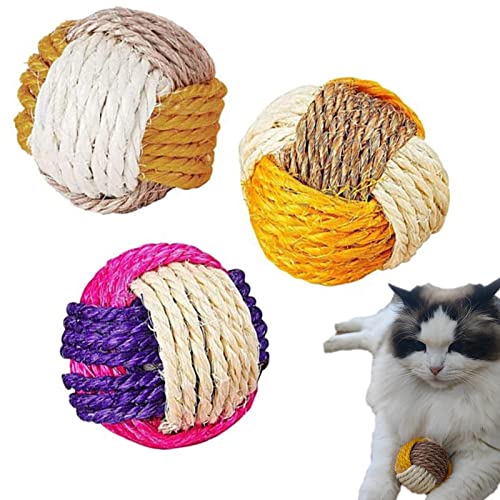 a-r Katzen-Sisalball – Kratzball für Katzen, 3 Stück, Kratzball für drinnen und draußen, zufällige Farbe von a-r