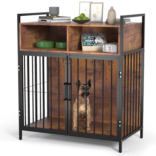 aboxoo Hundekäfig, 81,3 cm / 101,6 cm, Möbel-Stil, Hundekäfig für mittelgroße und kleine Hunde, Hundehütten, Holzkäfig, Tisch mit Schubladen, Aufbewahrung (Rustic Brown) von aboxoo