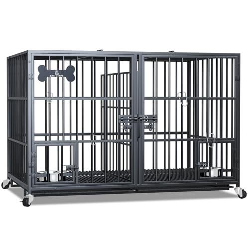 aboxoo XL-Hundebox für große Hunde/mittelgroße Hunde, robuste Metall-Hundekäfige, komplett offen, stapelbar, Hundehütte für den Innenbereich mit Rädern, Bodengitter, Tablett, Trennwand und Futternapf, von aboxoo