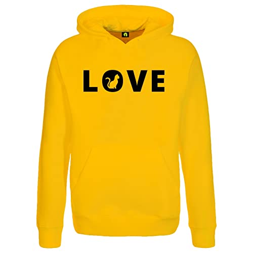 Love Katze Kapuzenpullover - Schmuser Pussie Samtpfote Vierbeiner Haustier Kitty Gelb 2XL von absenda