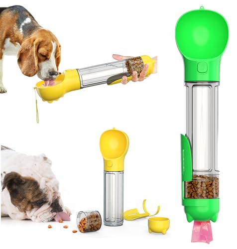 Tragbare Haustier-Wasserflasche, Lebensmittelbehälter, Reise-Getränke-Futterbecher, Lebensmittelspender mit Kotschaufel, 17 Kotbeutel, für Hunde, Haustiere, Spaziergänge, Wandern (grün, 500 ml) von acdiac