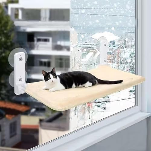 acfeco Katzen Hängematte,Klappbar Fensterliege für Katzen bis zu 20kg,Vier Jahreszeiten Katzenbett Fenster mit starken Saugnäpfen,Waschbare Katzen Fensterliege mit Doppelseitigem Stoffkissen(52x30cm) von acfeco