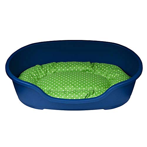 adena Hundekorb 110 x 74 cm blau + Kissen Tupfen grün von adena