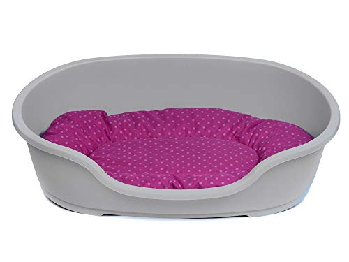 adena Hundekorb 110 x 74 cm warmgrau + Kissen Tupfen pink von adena