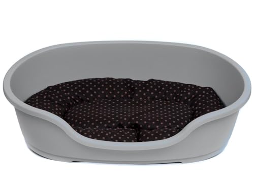 adena Hundekorb 92 x 61 cm warmgrau + Kissen Tupfen braun von adena