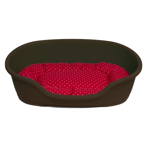 adena Hundekorb 92 x 61 cm warmgrau + Kissen Tupfen rot von adena