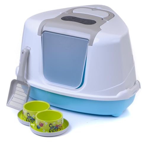 adena Katzentoilette Flip Corner warmgrau/hellblau + Schaufel + 2 Näpfe adena Katzentoilette Flip Corner warmgrau/hellblau + Schaufel + 2 Näpfe von adena