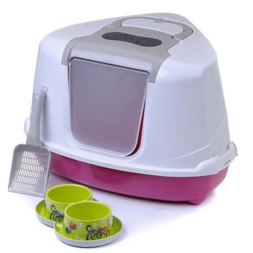 adena Katzentoilette Flip Corner warmgrau/pink + Schaufel + 2 Näpfe adena Katzentoilette Flip Corner warmgrau/pink + Schaufel + 2 Näpfe von adena